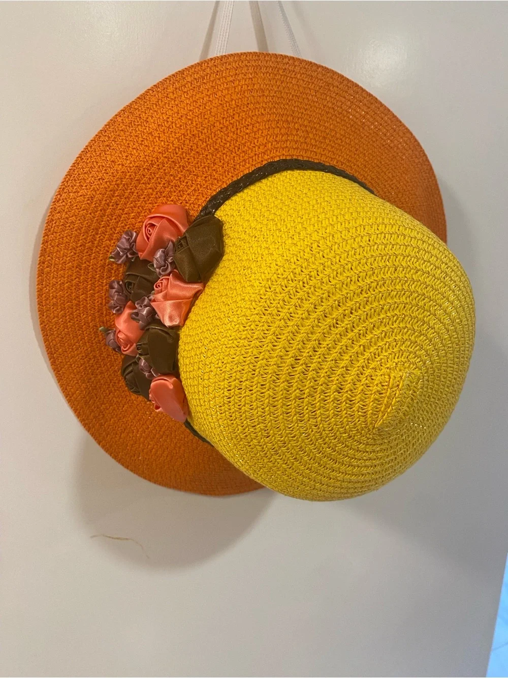 Yellow and Orange Floral Straw Sun Hat